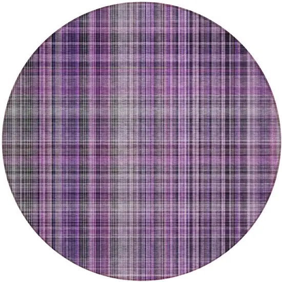 Purple Round Plaid Washable Non Skid Indoor Outdoor Area Rug Photo 2