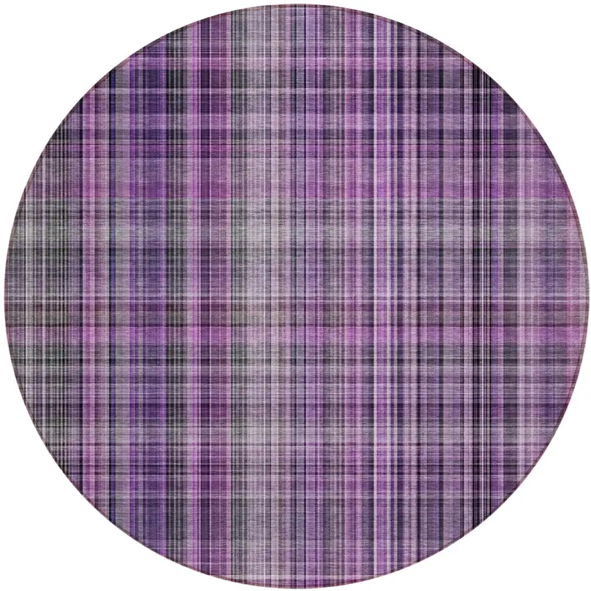 Purple Round Plaid Washable Non Skid Indoor Outdoor Area Rug Photo 2