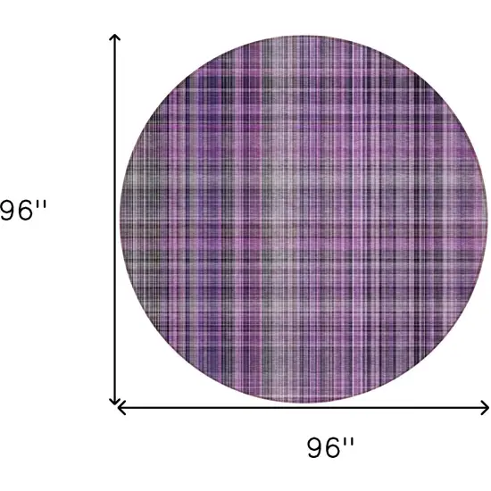 Purple Round Plaid Washable Non Skid Indoor Outdoor Area Rug Photo 3