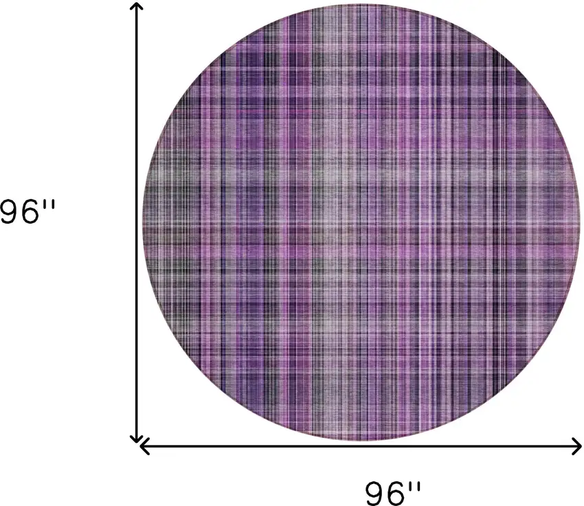 Purple Round Plaid Washable Non Skid Indoor Outdoor Area Rug Photo 3