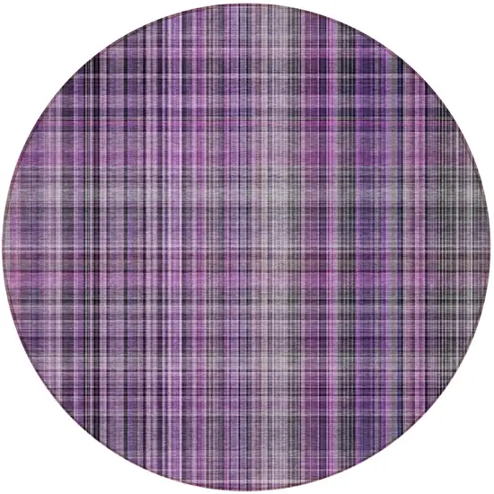 Purple Round Plaid Washable Non Skid Indoor Outdoor Area Rug Photo 5