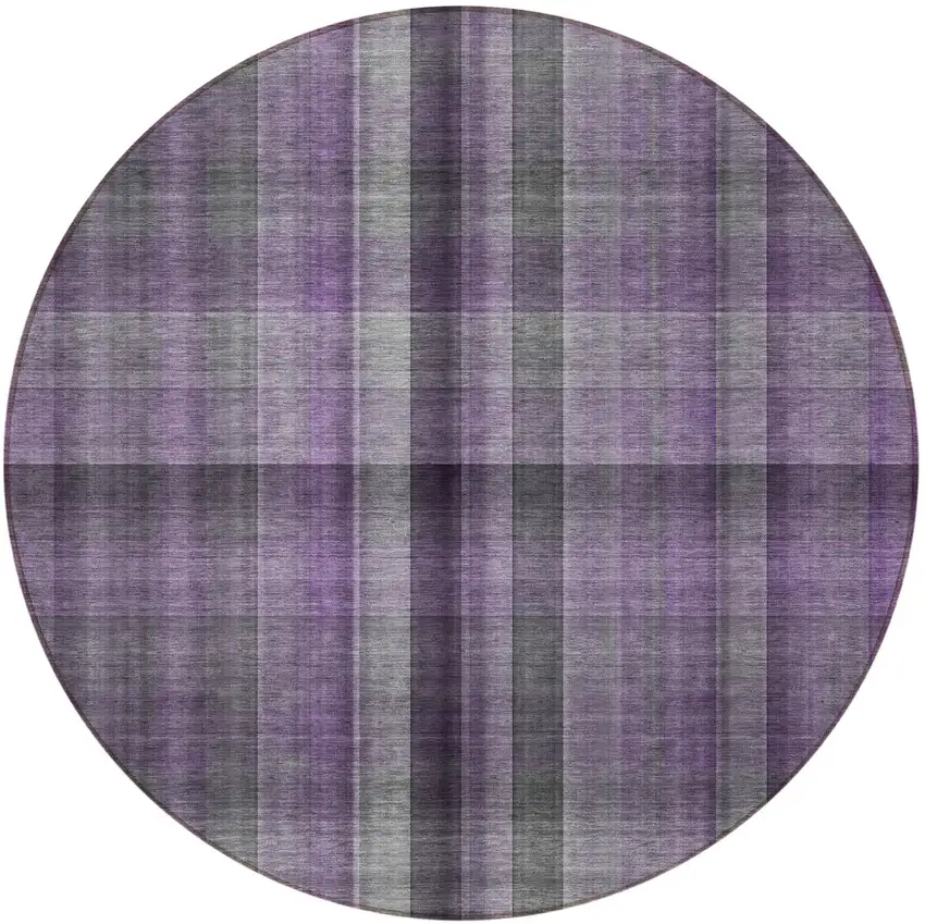 Purple Round Plaid Washable Non Skid Indoor Outdoor Area Rug Photo 5