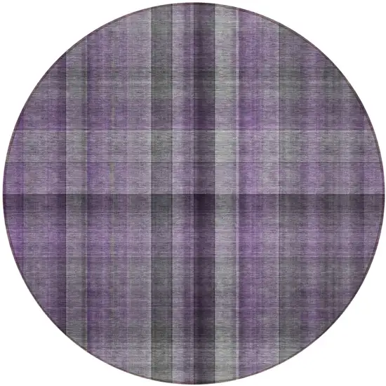 Purple Round Plaid Washable Non Skid Indoor Outdoor Area Rug Photo 2