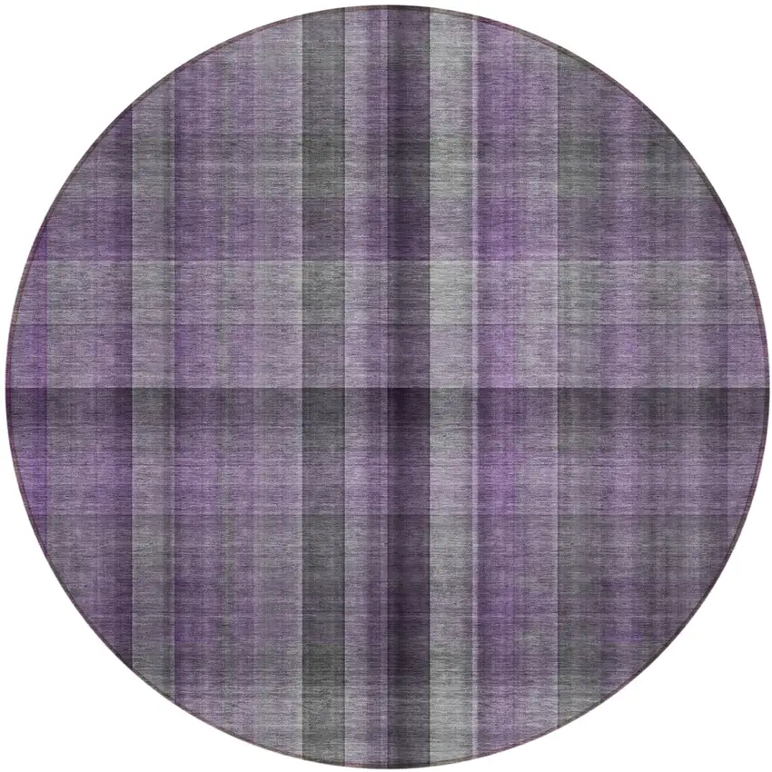 Purple Round Plaid Washable Non Skid Indoor Outdoor Area Rug Photo 2