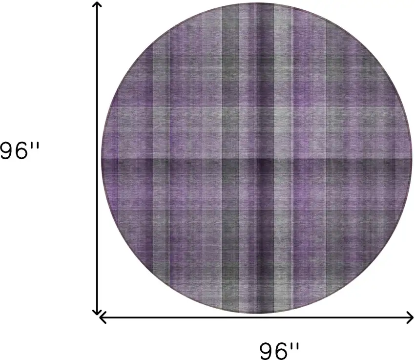 Purple Round Plaid Washable Non Skid Indoor Outdoor Area Rug Photo 3