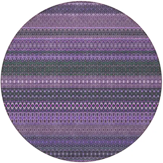Purple Round Striped Washable Non Skid Indoor Outdoor Area Rug Photo 5