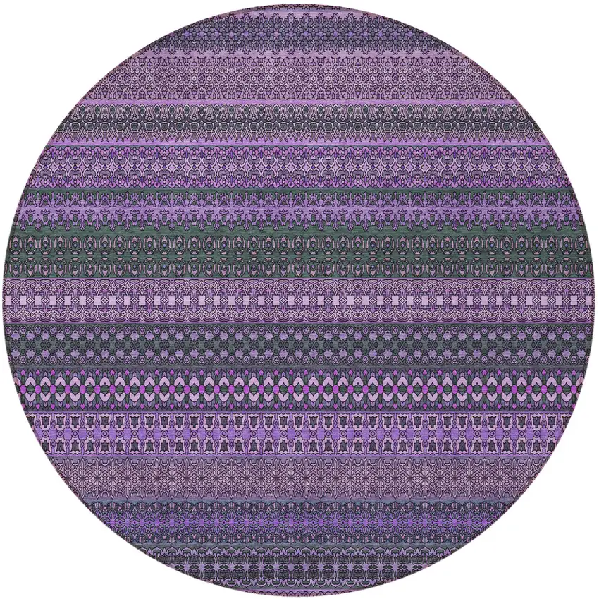 Purple Round Striped Washable Non Skid Indoor Outdoor Area Rug Photo 5
