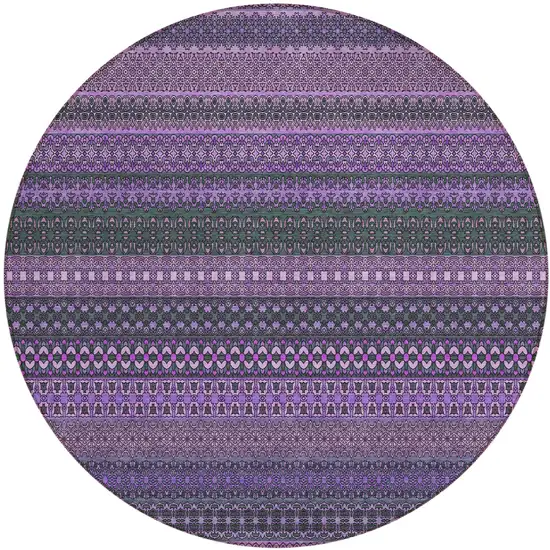 Purple Round Striped Washable Non Skid Indoor Outdoor Area Rug Photo 2