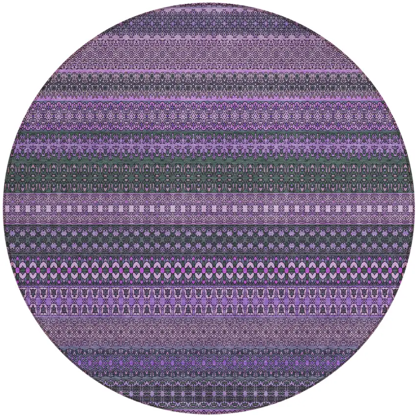 Purple Round Striped Washable Non Skid Indoor Outdoor Area Rug Photo 2