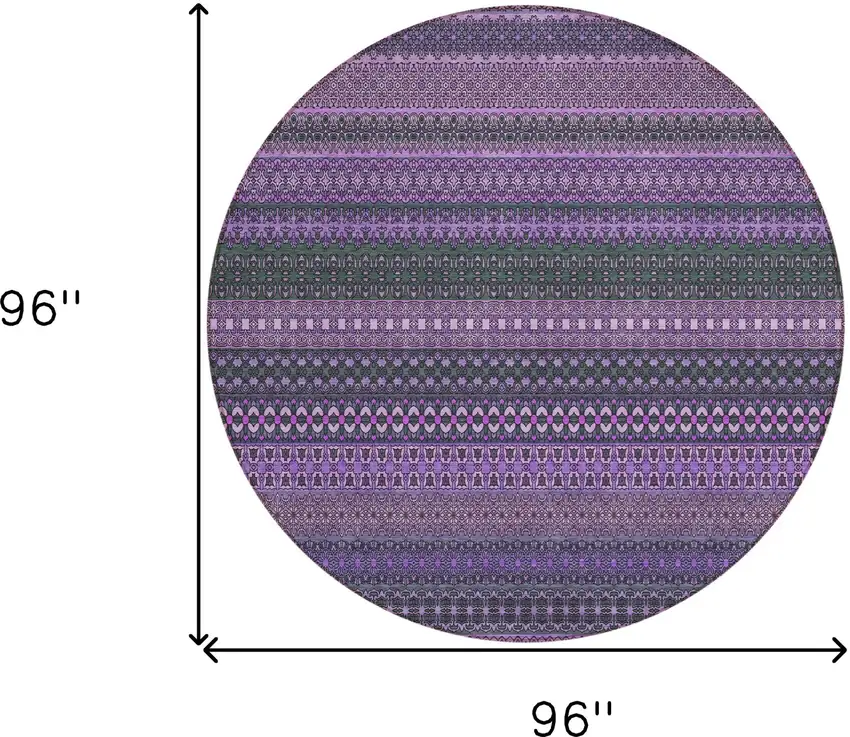 Purple Round Striped Washable Non Skid Indoor Outdoor Area Rug Photo 3