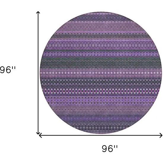 Purple Round Striped Washable Non Skid Indoor Outdoor Area Rug Photo 3