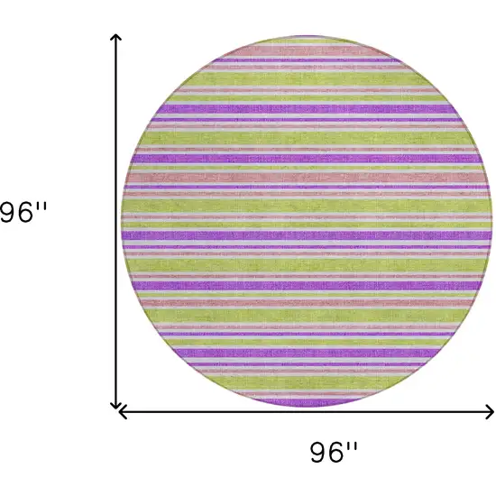 Purple Green and Pink Round Striped Washable Non Skid Indoor Outdoor Area Rug Photo 3