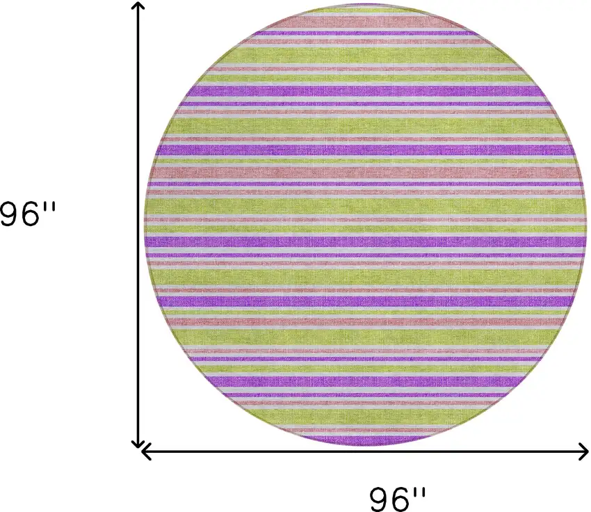 Purple Green and Pink Round Striped Washable Non Skid Indoor Outdoor Area Rug Photo 3