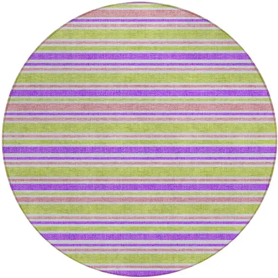 8' Round Purple Round Striped Washable Non Skid Indoor Outdoor Area Rug Photo 1