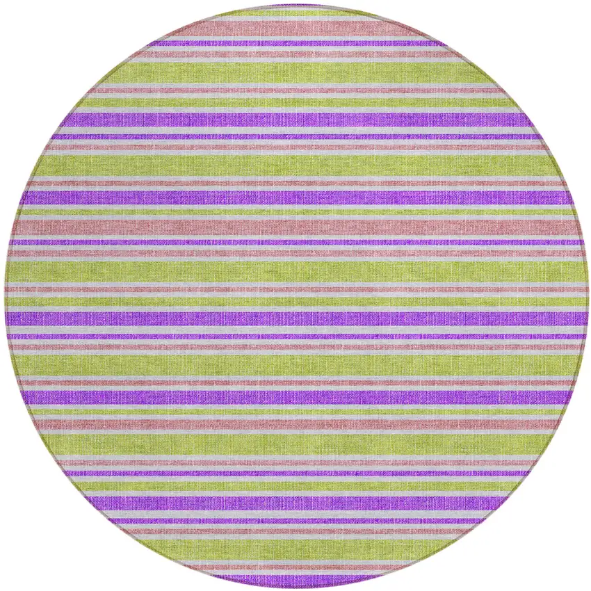 8' Round Purple Round Striped Washable Non Skid Indoor Outdoor Area Rug Photo 1
