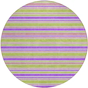 Photo of 8' Round Purple Round Striped Washable Non Skid Indoor Outdoor Area Rug