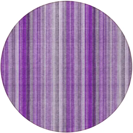 Purple Round Striped Washable Non Skid Indoor Outdoor Area Rug Photo 4