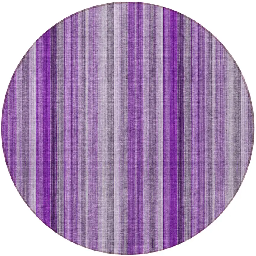 Purple Round Striped Washable Non Skid Indoor Outdoor Area Rug Photo 4