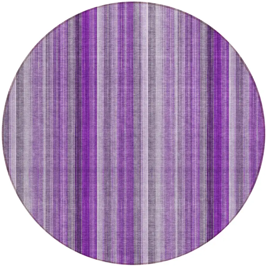 Purple Round Striped Washable Non Skid Indoor Outdoor Area Rug Photo 2