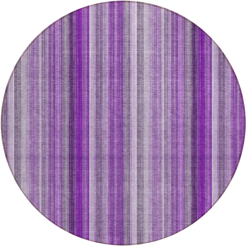 Purple Round Striped Washable Non Skid Indoor Outdoor Area Rug Photo 2