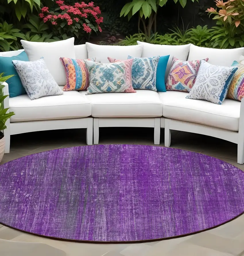 Purple Round Striped Washable Non Skid Indoor Outdoor Area Rug Photo 1