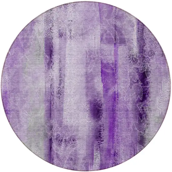 Purple Round Washable Non Skid Indoor Outdoor Area Rug Photo 4