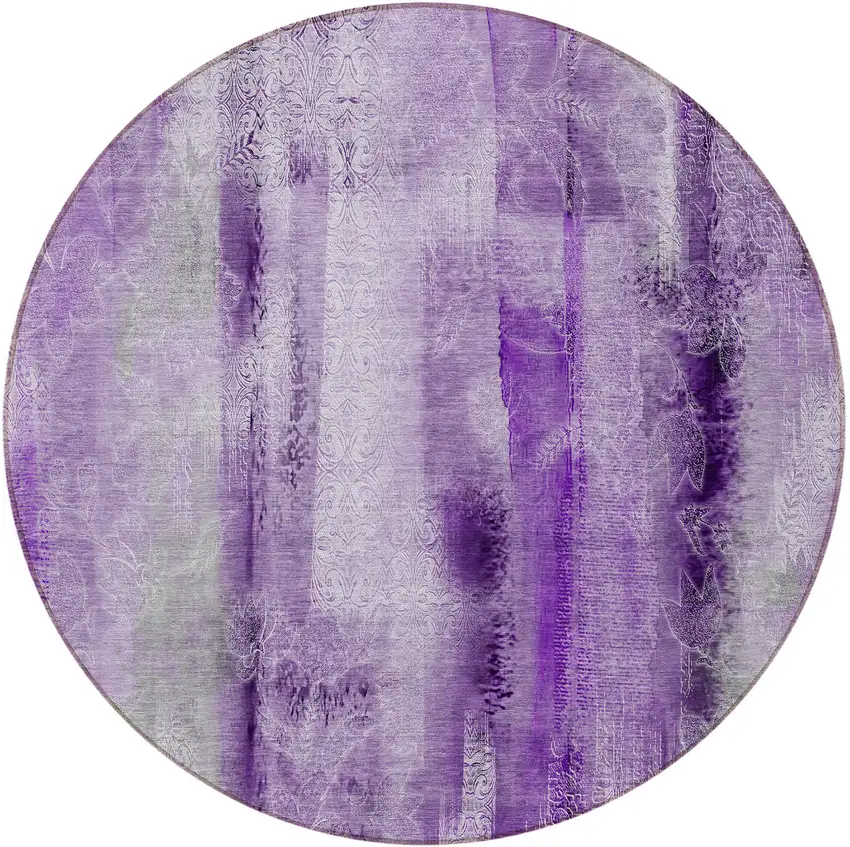 8' Round Purple Round Washable Non Skid Indoor Outdoor Area Rug Photo 5