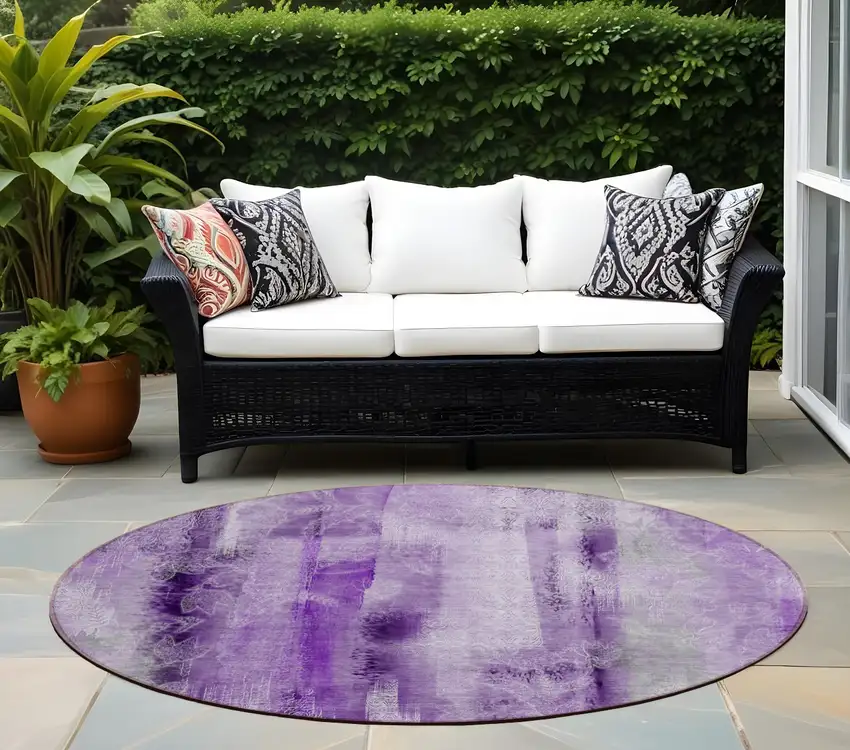 Purple Round Washable Non Skid Indoor Outdoor Area Rug Photo 1