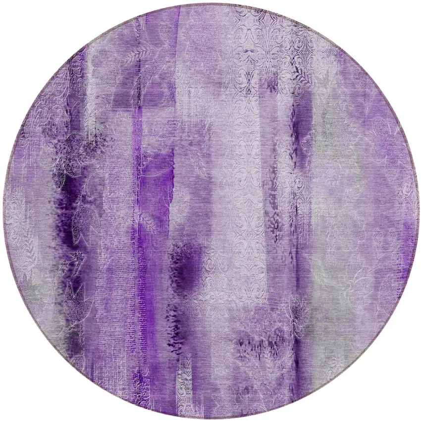 Purple Round Washable Non Skid Indoor Outdoor Area Rug Photo 2