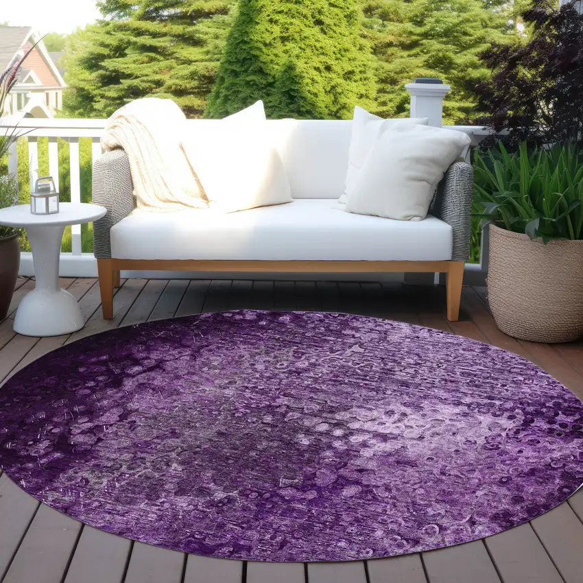 Purple Round Washable Non Skid Indoor Outdoor Area Rug Photo 8