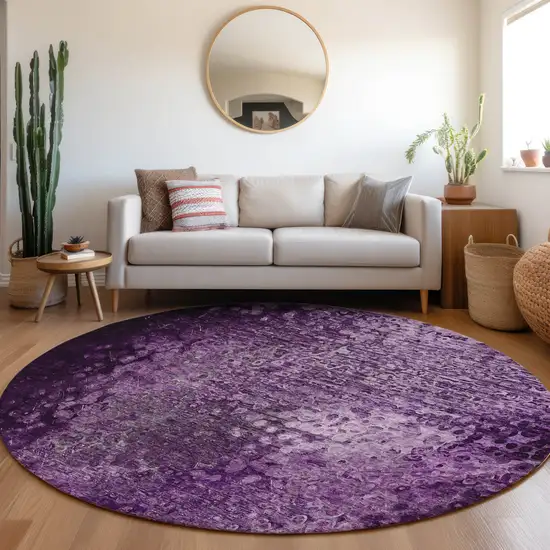 Purple Round Washable Non Skid Indoor Outdoor Area Rug Photo 9