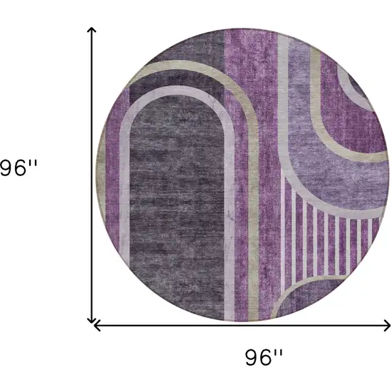 Purple and Black Round Abstract Washable Indoor Outdoor Area Rug Photo 3