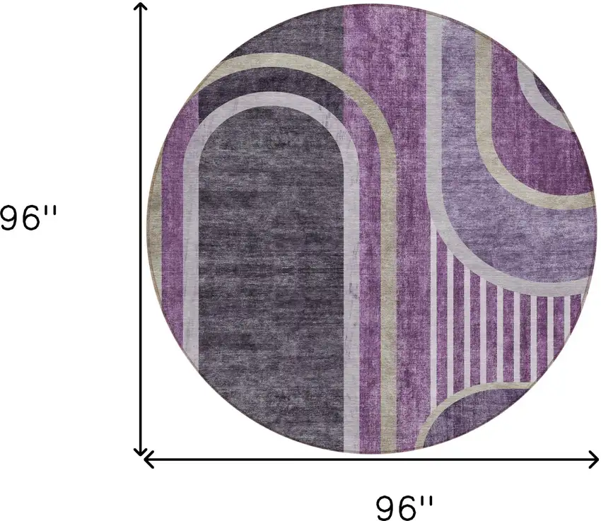 Purple and Black Round Abstract Washable Indoor Outdoor Area Rug Photo 3
