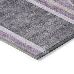Photo of 8' Round Purple and Black Round Abstract Washable Non Skid Indoor Outdoor Area Rug