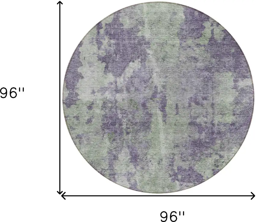 Purple and Green Round Abstract Washable Non Skid Indoor Outdoor Area Rug Photo 3