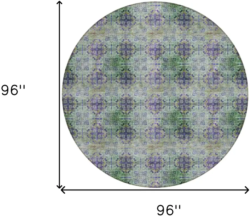 Purple and Green Round Floral Medallion Washable Non Skid Indoor Outdoor Area Rug Photo 9