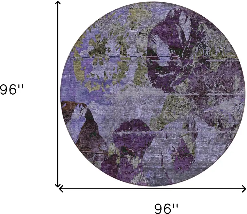 Purple and Green Round Floral Washable Non Skid Indoor Outdoor Area Rug Photo 3