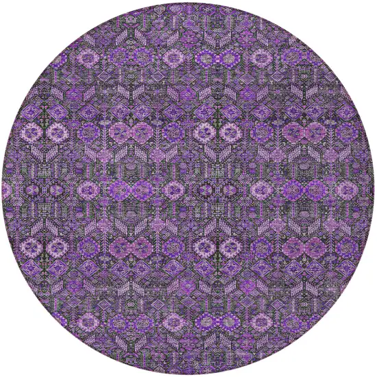 Purple and Green Round Floral Washable Non Skid Indoor Outdoor Area Rug Photo 4