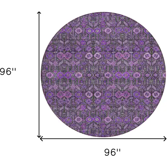 Purple and Green Round Floral Washable Non Skid Indoor Outdoor Area Rug Photo 3