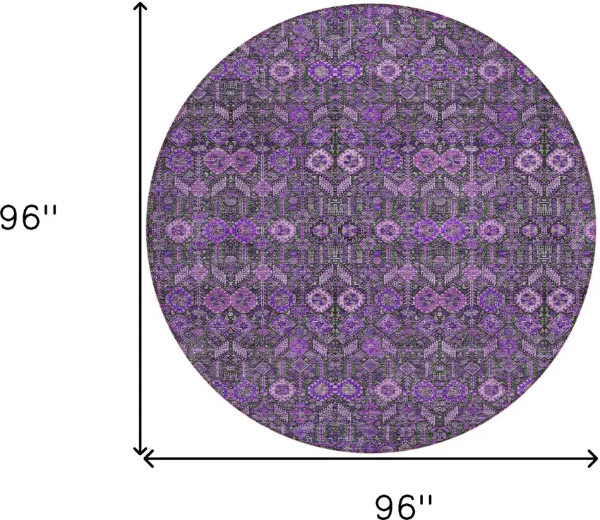 Purple and Green Round Floral Washable Non Skid Indoor Outdoor Area Rug Photo 3