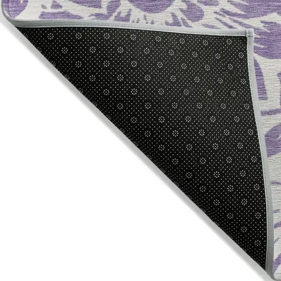 Purple and Ivory Round Floral Washable Non Skid Indoor Outdoor Area Rug Photo 4