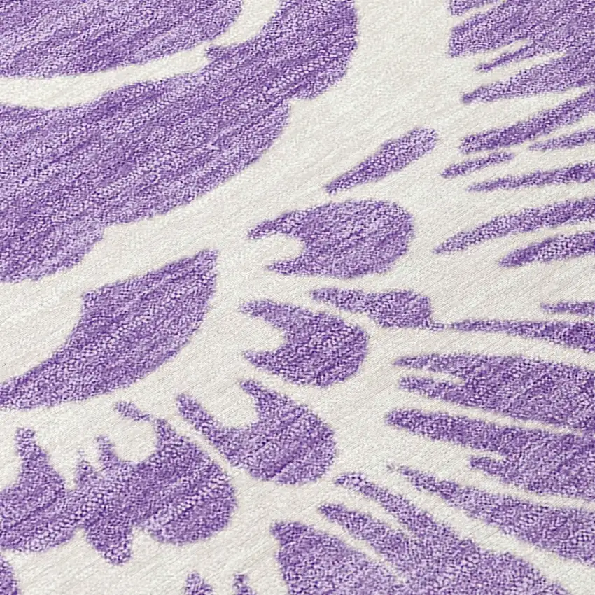 Purple and Ivory Round Floral Washable Non Skid Indoor Outdoor Area Rug Photo 8