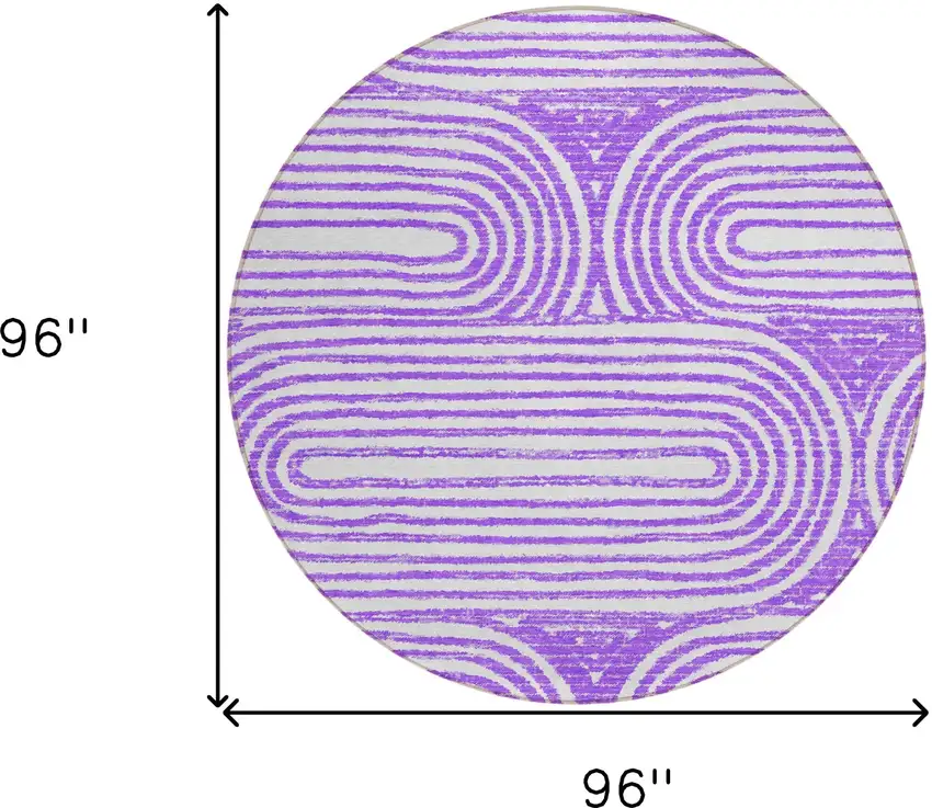 8' Round Purple and White Round Abstract Washable Non Skid Indoor Outdoor Area Rug Photo 3