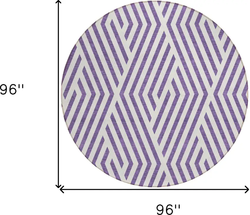 8' Round Purple and White Round Geometric Washable Non Skid Indoor Outdoor Area Rug Photo 3