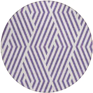 Photo of 8' Round Purple and White Round Geometric Washable Non Skid Indoor Outdoor Area Rug