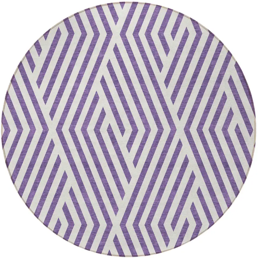 Purple and White Round Geometric Washable Non Skid Indoor Outdoor Area Rug Photo 4