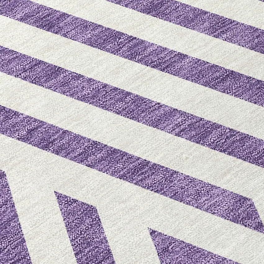 8' Purple And White Round Geometric Washable Indoor Outdoor Area Rug Photo 8