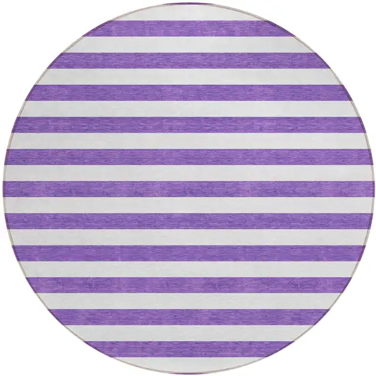 Purple and White Round Striped Washable Non Skid Indoor Outdoor Area Rug Photo 2