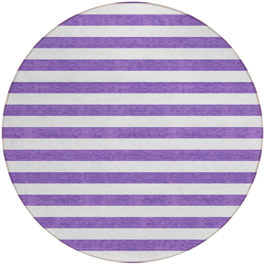 Purple and White Round Striped Washable Non Skid Indoor Outdoor Area Rug Photo 2