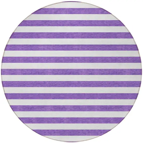 Purple and White Round Striped Washable Non Skid Indoor Outdoor Area Rug Photo 4